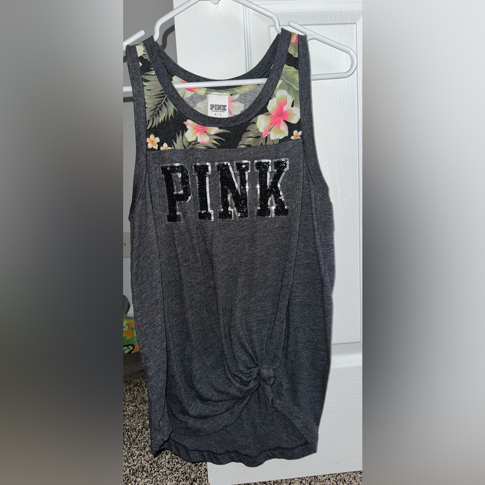 PINK Victoria's Secret Floral Gray Tank Top